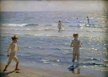 Niños bañándose. Luz del sol. Skagen