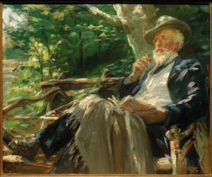 Retrato del poeta Holger Drachmann en el bosque de Skagen