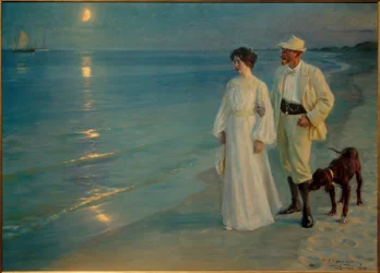 Tarde de verano en la playa de Skagen. El artista y su esposa