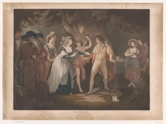 Rosalind verrast Orlando en het bos Shakespeare. Como te gusta (título en el objeto)