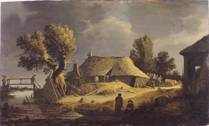 Paisaje con granja (óleo sobre tabla)