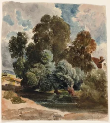Arboleda (recto), Boceto de la iglesia de Aderley (verso)