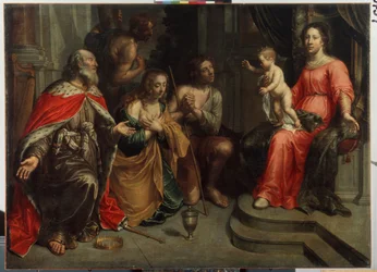 ""Los pecadores ante la Virgen"" (Los pecadores ante la Virgen) Pintura de Peeter (Peter) van Lint (1609-1690) Museo estatal al aire libre del siglo XVII Palacio Gatchina, San Petersburgo