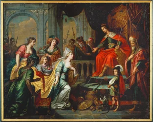 La reina de Saba ante Salomón (óleo sobre cuero)
