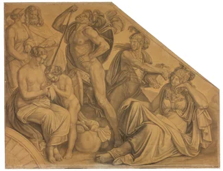 Afrodita y Ares heridos por Diomedes. Cartón para las pinturas del techo de la Gliptoteca de Múnich