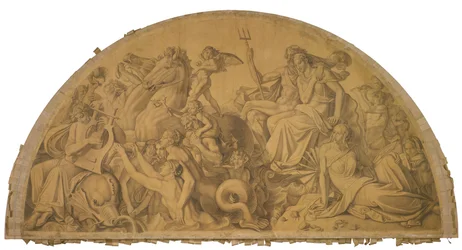 El mundo acuático escucha el tañido de la lira de Arión, panel de arco. Cartón para las pinturas del techo de la Gliptoteca de Múnich