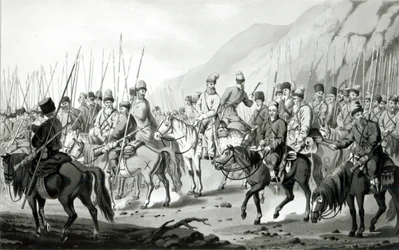 Diferentes tribus de cosacos rusos en orden de marcha, 1813