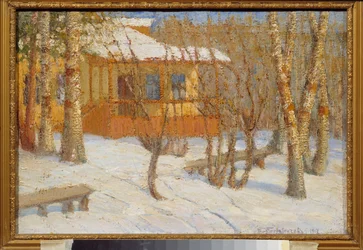 La escarcha y el sol. Pintura de Pyotr Ivanovich Petrovichev (Pyotr Petrovitchev) (1874-1947), óleo sobre lienzo