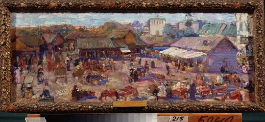 La marcha a Pskov (Rusia). Oeuvre de Pyotr Ivanovich Petrovichev (Piotr Petrovitchev) (1874-1947), huile sur carton