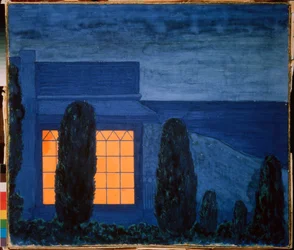 La maison Zhukovsky (Joukovsky), a Kuchuk Koy (Ucrania) - La casa de Zhukovsky en Kuchuk-Koy- Obra de Pyotr (Piotr, Petr) Savvich Utkin (Outkin) (1877-1934), témpera sobre lienzo, hacia 1915 - Arte ruso , siglo XX, simbolismo - Colección privada