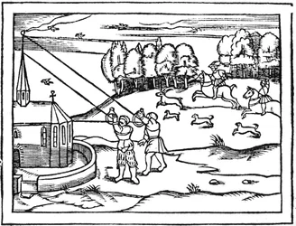 Usando astrolabios para calcular la altura de un campanario, 1539
