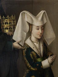 Detalle de Isabel de Portugal y Santa Isabel, c.1457-60 (óleo sobre lienzo)