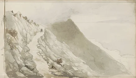 Figuras en un camino a lo largo de una orilla rocosa