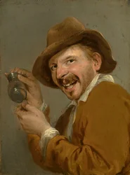 Gusto: Un hombre que ríe con un vaso volteado. De la serie Personificaciones de los cinco sentidos, c.1635-66 (óleo sobre madera)