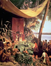 La primera misa celebrada en las Américas