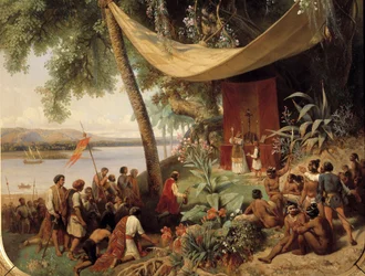 La primera misa en América (siglo XV) Misa en Cuba en 1494, segundo viaje de Colón a La Habana (detalle)