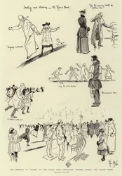 El humor del patinaje en el Round Pond, Kensington Gardens, durante la reciente helada