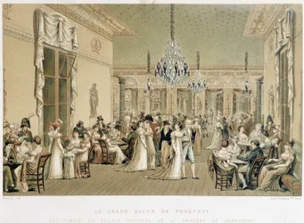 El Gran Salón del café Frascati en París. Litografía de Philibert-Louis Debucourt (1755-1832)