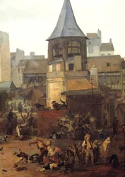 Rejoicings dados por la ciudad de París en Les Halles el 21/01/1782 con motivo del nacimiento del Delfín Luis José de Francia (1781-1789) (detalle). Pintura de Louis Philibert Debucourt (1755-1832)