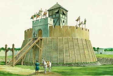 Torre de vigilancia normanda en el Castillo de Bramber, West Sussex, c1995-c2009