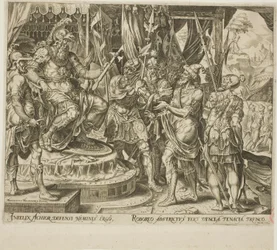 Achior suplicando a Holofernes por los israelitas, placa uno de La historia de Judith y Holofernes