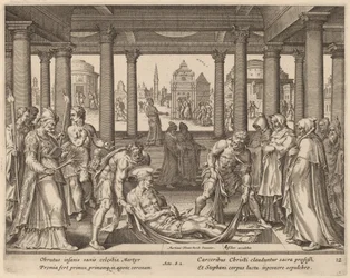 Hombres devotos llevando a San Esteban a su entierro