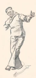 Boceto a lápiz de plomo por Phil May, siglo XIX 1903-1904