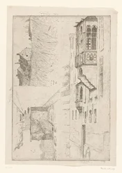 Campo de trigo con casas y dos vistas de casas en un pueblo
A Vleurgat; Champ de Blé / Rue Haute / Etude de la bretêche de l