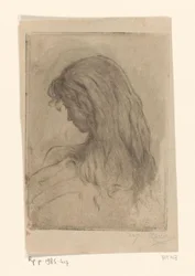 Mujer con pelo largo, vista desde atrás
Etude de morsure (título original)