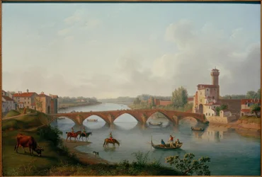 Pisa, Ponte a Mare / Pintura de Hackert, 1799