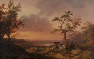 Paisaje con ganado y campesinos