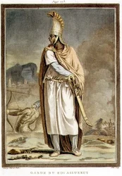 Un guardia del rey Asuero, vestuario para «Ester» de Jean Racine, del volumen I de «Investigaciones sobre los trajes y el teatro de todas las naciones», grabado por Pierre Michel Alix (1762-1817), 1802
