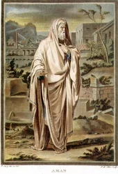 Amán, vestuario para «Ester» de Jean Racine, del Volumen I de «Investigaciones sobre el vestuario y el teatro de todas las naciones», grabado por Pierre Michel Alix (1762-1817), 1802