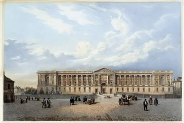Columnata del Louvre - en "Paseo por París y sus alrededores", diseñado por Jacottet y Benoist, c. 1840