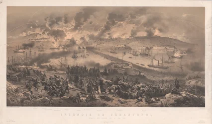 Incendio de Sebastopol. Retiro de los rusos en la costa norte, 1855