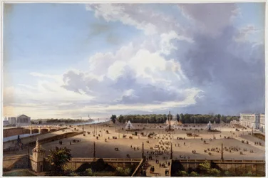 La Place de la Concorde - en “Paseo por París y sus alrededores”, diseñado por Jacottet y Benoist, c. 1840
