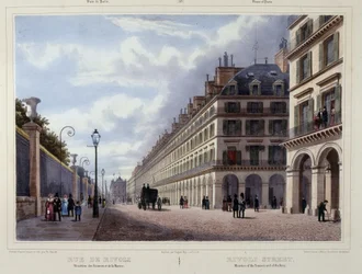 Rue de Rivoli - en "Promenade dans Paris et ses environs", por Jacottet y Benoist, ed. Gihaut