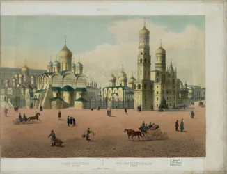 La Plaza de la Catedral en el Kremlin de Moscú desde una vista panorámica de Moscú en 10 partes, ca. 1848