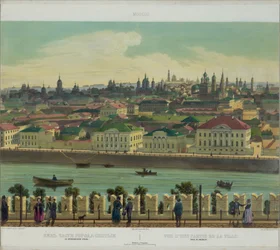 Vista de Zamoskvorechye desde el muro del Kremlin de una vista panorámica de Moscú en 10 partes, ca 1848