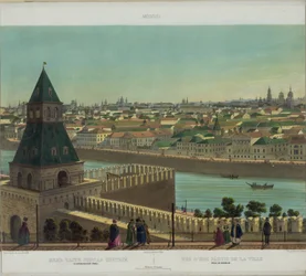 Vista de Zamoskvorechye desde la Muralla del Kremlin de una vista panorámica de Moscú en 10 partes, ca 1848