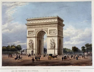 El Arco de Triunfo - en “Paseo por París y sus alrededores”, diseñado por Jacottet y Benoist, c. 1840