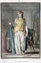 Hermíone, traje para «Andrómaca» de Jean Racine, de «Research on the Costumes and Theatre of All Nations», grabado por Pierre Michel Alix (1762-1817), 1802