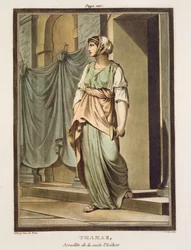 Thamar, una israelita del séquito de Ester, traje para «Ester» de Jean Racine, del volumen I de «Research on the Costumes and Theatre of All Nations», 1802
