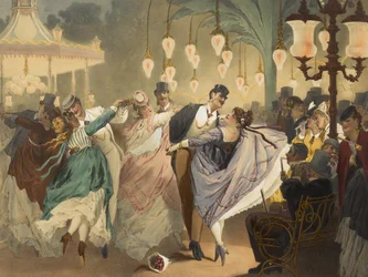 Musée des moeurs en actions: La valse à Mabille, grabado por Gustave Barry