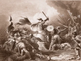 La batalla de Hastings, grabado por A.H. Payne