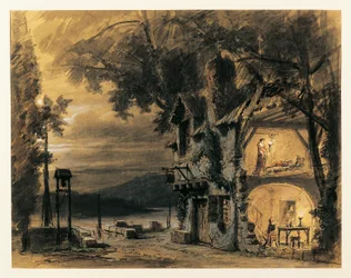 Francia, París, Diseño de escenario para el acto IV de Rigoletto de Giuseppe Verdi