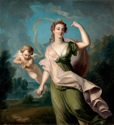 La diosa del amor (Afrodita o Venus). Un cupido la acompaña con un arco y una flecha. Pintura de Philippe Mercier (1689-1760). Óleo sobre lienzo. Medidas: 162,5x149,9 cm Colección particular