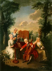 Príncipe Federico Luis, Príncipe de Gales, tocando el violonchelo en el Palacio de Kew, c. 1733-1750, 1942