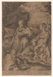 Santa Catalina de Siena con el Niño Jesús, María, un Juan Bautista dormido y un Papa