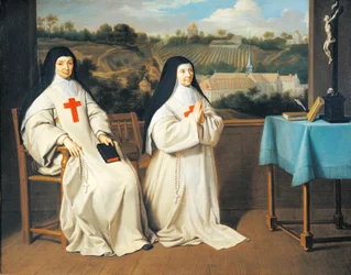 Retrato de la hermana y madre Agnes de Marie-Angelique Arnauld frente a la Abadía de Port-Royal des Champs, atribuido a Philippe de Champaigne (1602-1670)